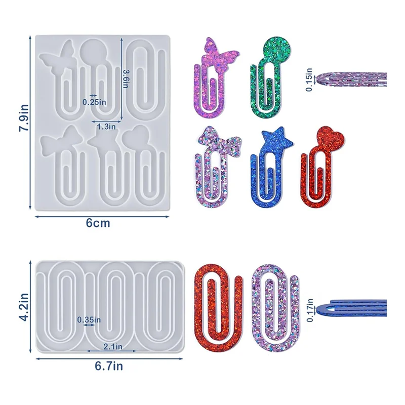 ABKO-9-Moldes de marcapáginas de resina de silicona con forma de clip de papel para molde de Clips de marcapáginas epoxi