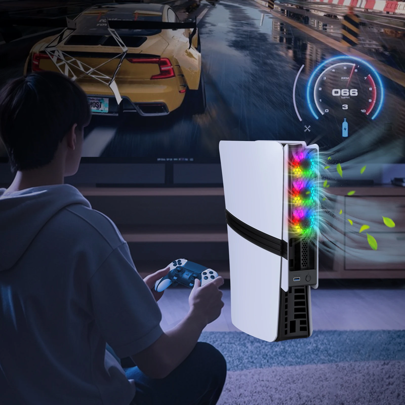 

WITSURGE [2026 Elite] PS5 Pro Slim Cooling Fan, JYS Series Smart Temp Control RGB Cooler with 3 Silent Fans, Extra USB 3.0 Port