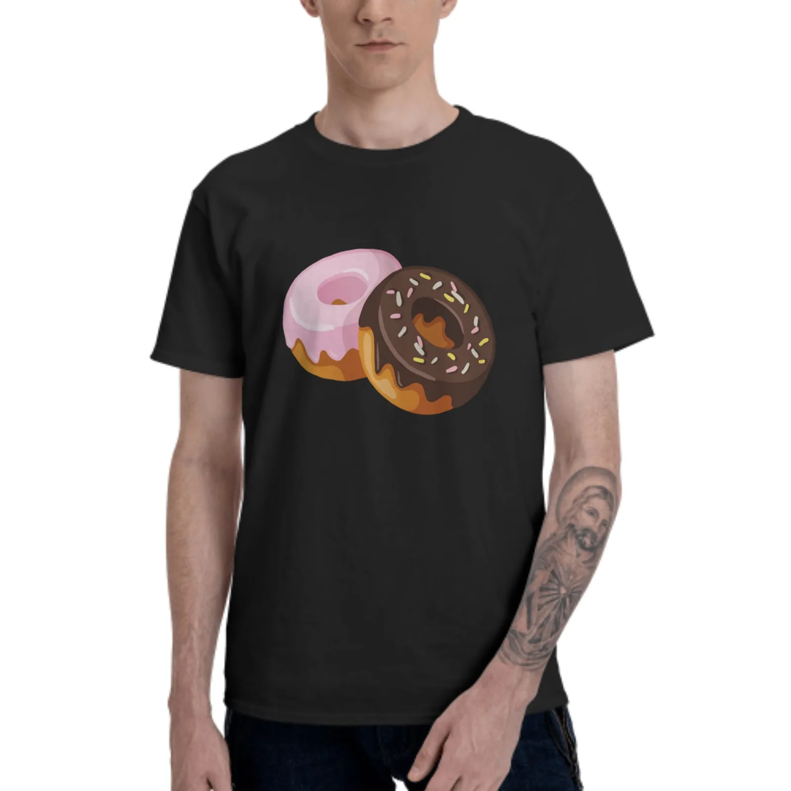 Donuts T-Shirt for Men Cotton 100% Women Fashion Casual Summer Tops Round Collar Short-Sleeve Couple Black White Tees