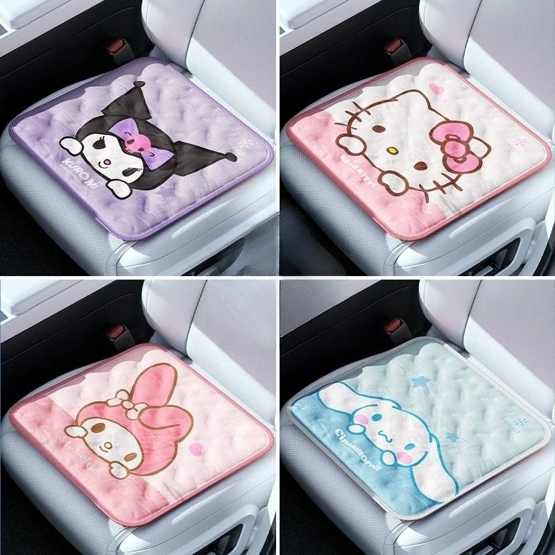 Cojín de Asiento de Coche de Verano con Diseño de Anime Hello Kitty, Bonita Almohadilla Refrescante con Diseño de Gota de Agua, Alfombrilla Universal de Gel Refrescante con Diseño de Cinnamoroll Kawaii