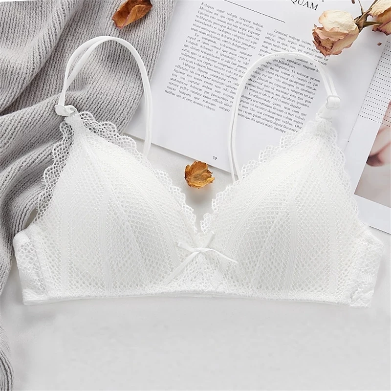 Sexy Lace French Triangle Cup Thin Section Bra Womens Seamless Underwear Floral Adjusted Lingerie Bralette Wire Free Bra