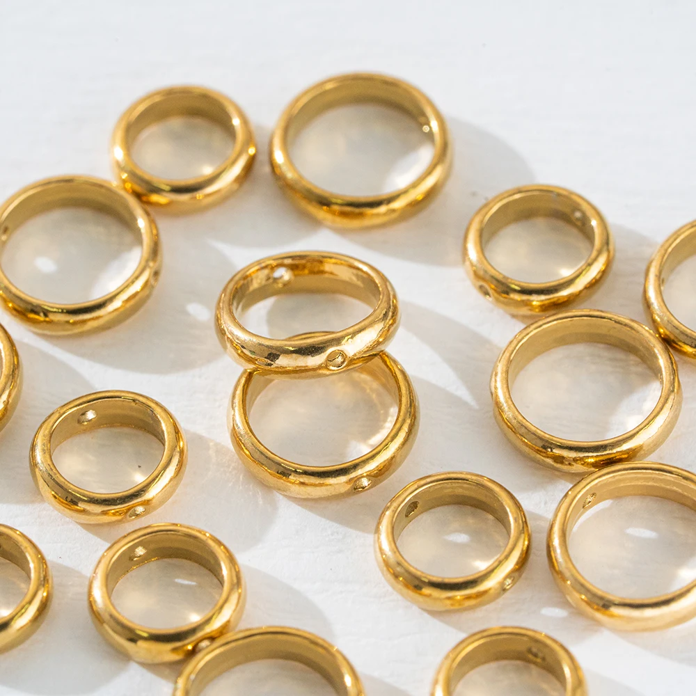 10Pcs 18K Gold Stainless Steel 6/8/10mm Round Two Hole  Frame Beads Connector For DIIY Bracelet Earrings Pendants Jewelry Making