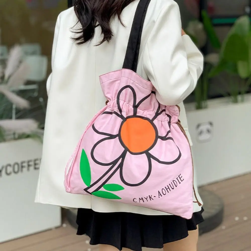 

Vintage Korean Style Flower Shoulder Bag Fashion Large Capacity Cloth Tote Bag Printing Cute Printed Handbag Storage Bag