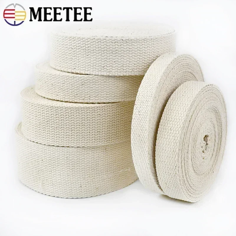 10Meters Meetee 10-50mm Beige Canvas Cotton 1.5mm Thick Webbing Ribbon for Bags Strap Tape Belt Craft Clothing Home Decoration