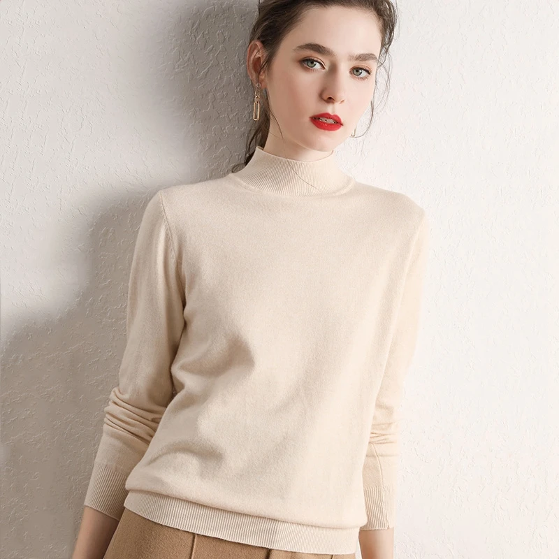 Autumn Winter Women Sweater Casual Warm Bottoming Shirts Half High Collar Basic Knitwear Long Sleeve Pullovers Korean Jumper