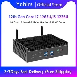 13th Gen Fanless Mini Pc Case Core i5 1335U i7 1355U Iris Xe Graphics 12Mb Cache Windows11 HDMI2.0 AX210 WIFI6 Game Computer