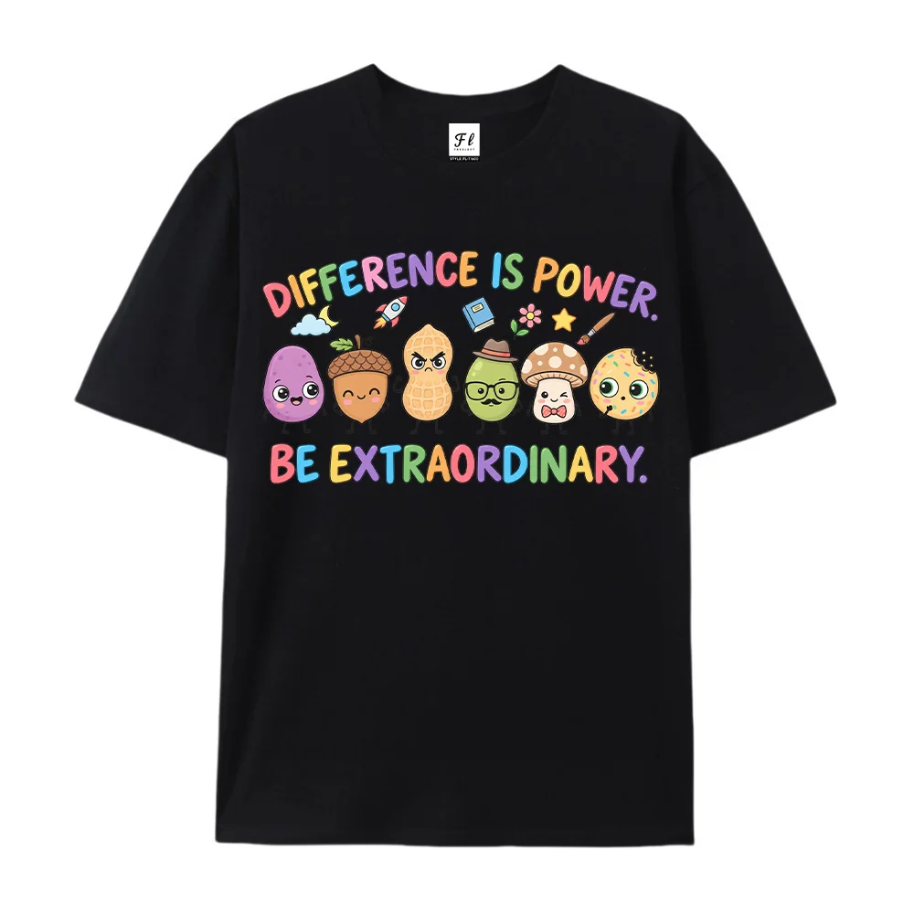 Women Difference Is Power Be Extraordinary T Shirt Cute Kawaii Cartoon Graphic Tees Loose Casual Short Sleeve Tops Streetwear