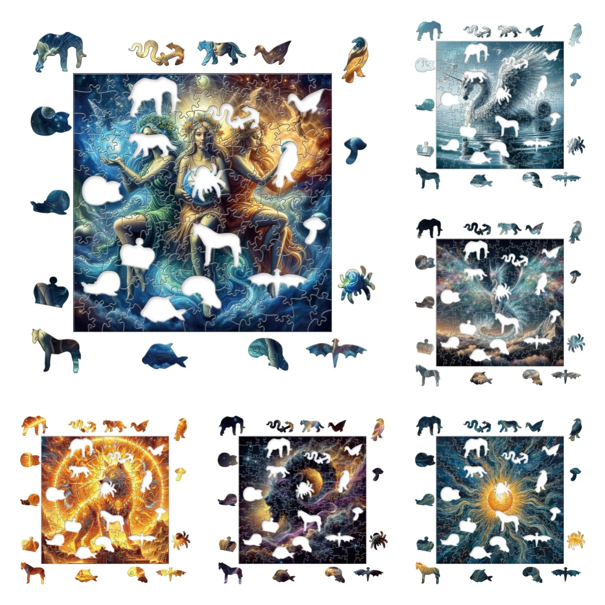 ZFX Swan Wolf Divine Beast Sun Bird Starry Sky Puzzles Unique Shape High Quality Jigsaw Puzzle Wooden Puzzle Best Gift For Child