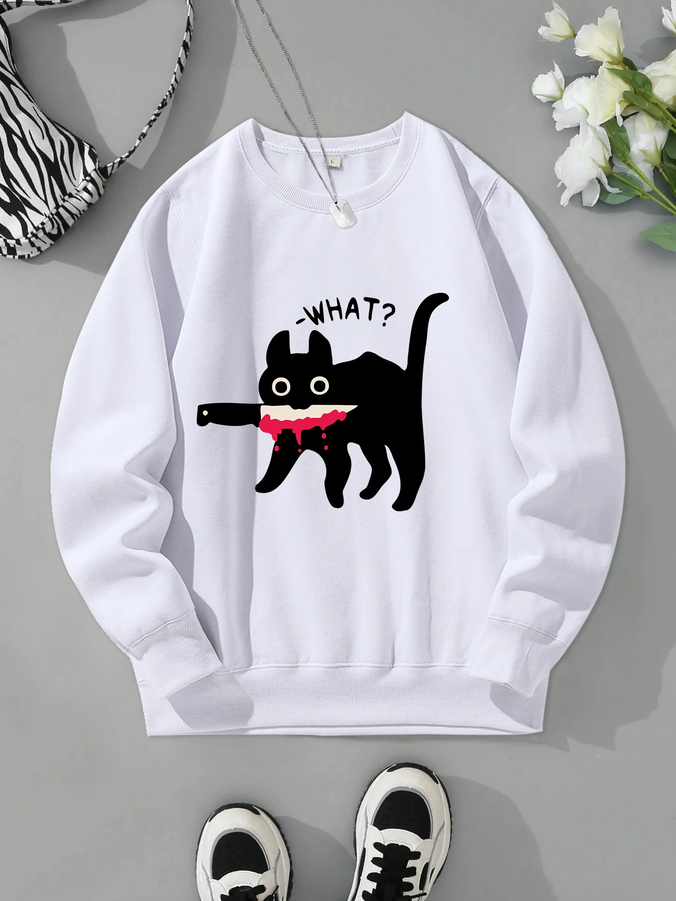 Surprised Black Cat Prints Woman  Hoodie vintage Oversize  Hoody All-Match Comfortable  Warm Sweatshirt Autumn Casual Clothes