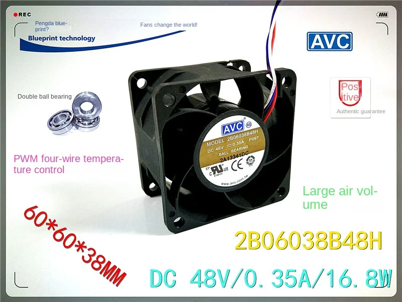 60*60*38MM Original 2b06038b48H 6038 Strong Wind 48V Double Ball 6cm Variable Frequency Temperature Control PWM Cooling Fan