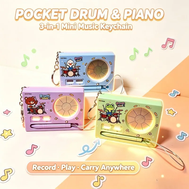 Recording Function Electronic Drum Keychain Playable Electronic Piano Drum Keychain Portable Cute Music Keychain