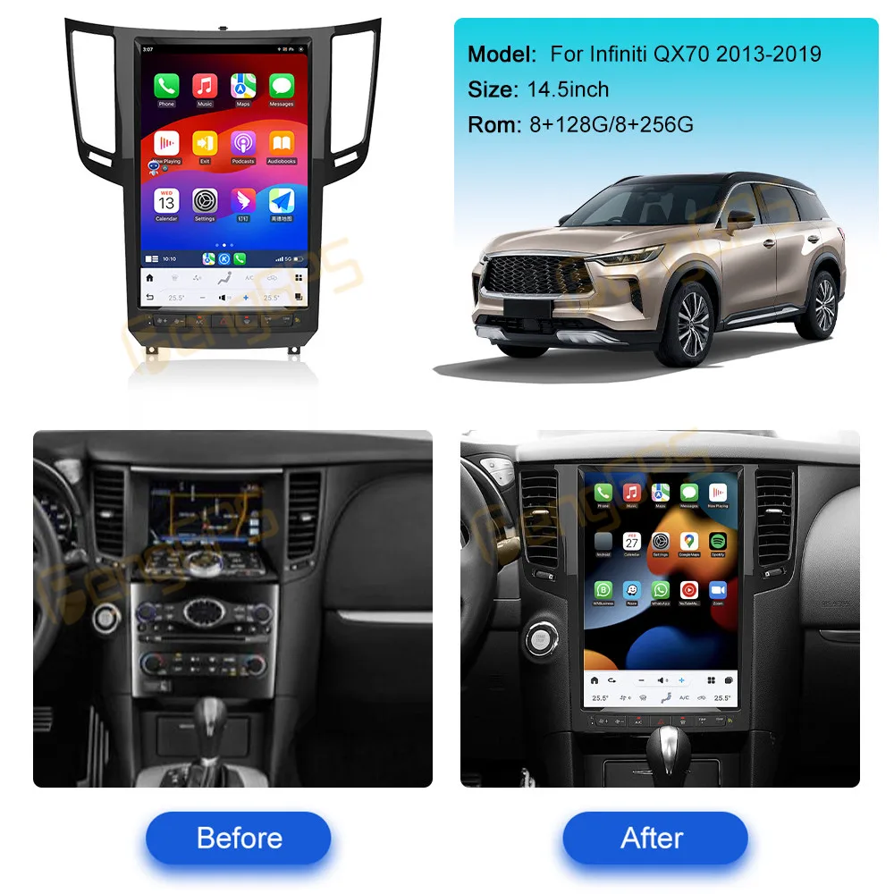 8Core 8G+256G Android Car Multimedia Player Radio For Infiniti QX70 2013-2019 CarPlay Video DVD Screen Navigation GPS Bluetooth