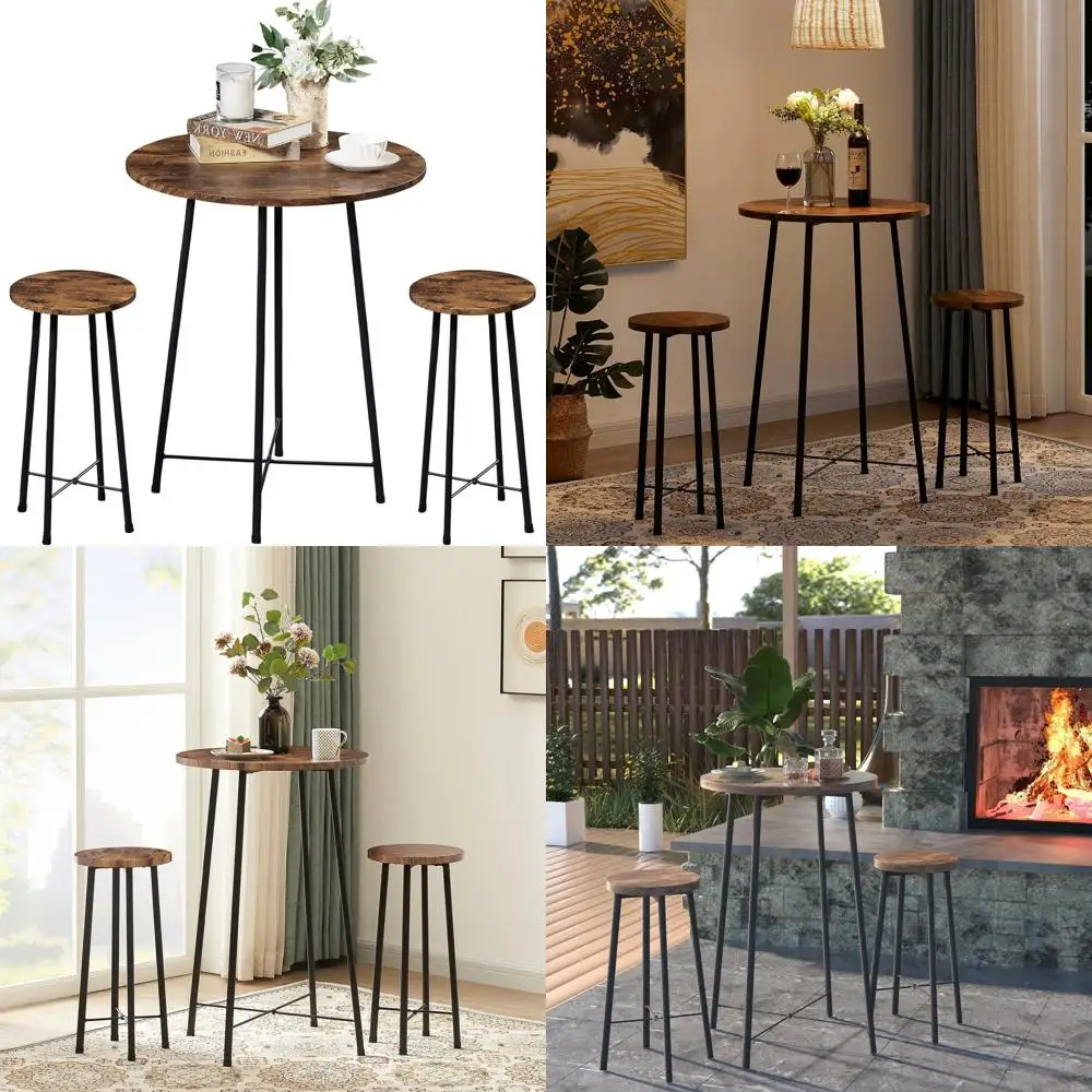 Набор для бистро из 3 предметов с 2 табуретками, столешница из коричневого дерева для завтрака, ужина, кофе, конференции на сон, простая сборка