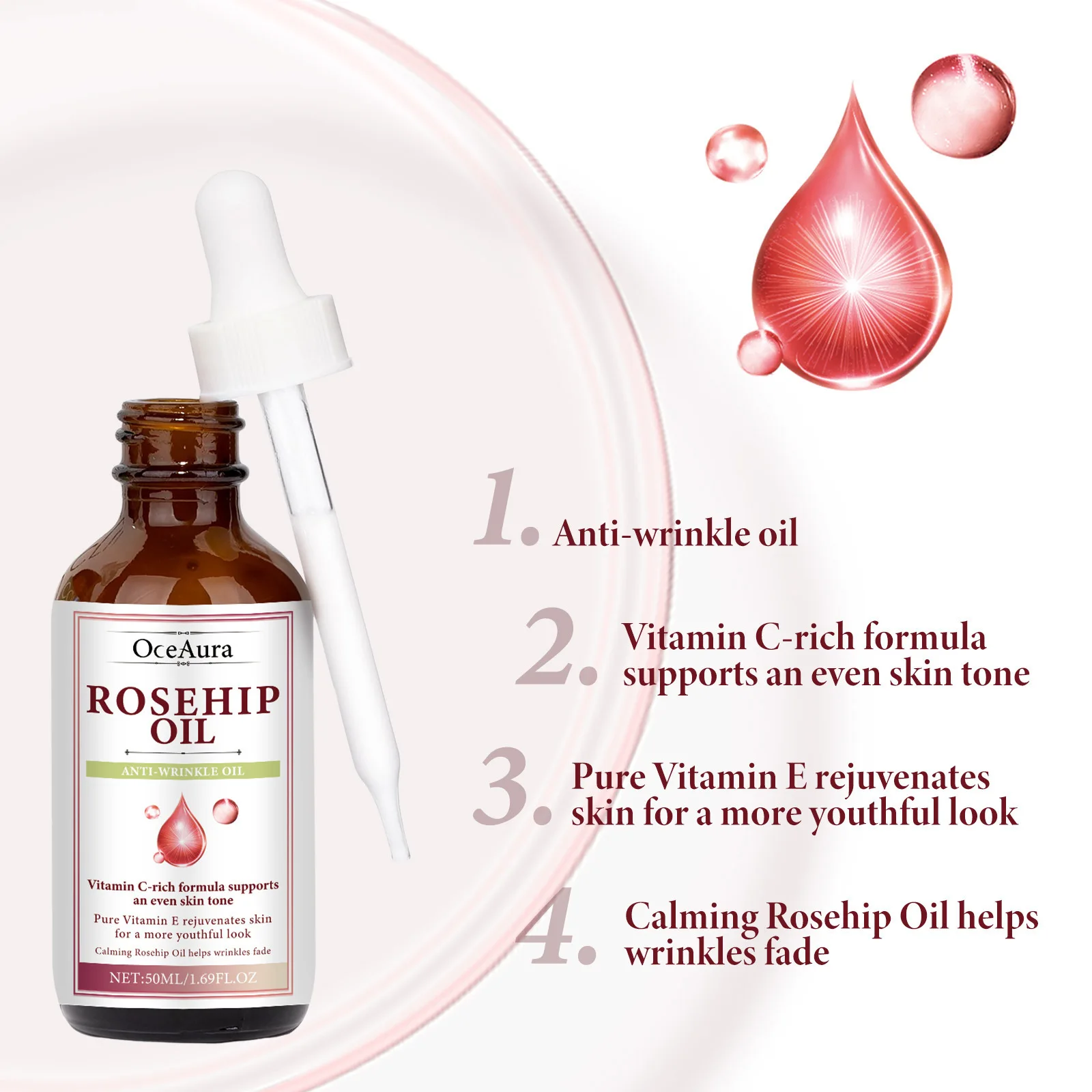 Rosehip Oil Face Essence Serum Fade Fine Lines Shrink Pores Lifting Firming Repair Damaged for Dry Skin Facial Nourishing Oils