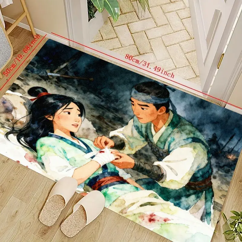 

1 шт. напольный коврик в стиле китайского воина, легенда Мулан, акварельный художественный коврик в стиле аниме с изображением героев и компаньона