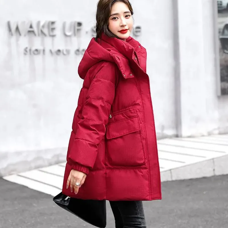 Nueva chaqueta coreana de algodón para mujer, abrigo Parker cálido y frío para invierno, ropa larga informal de algodón para mujer, chaquetas acolchadas con capucha