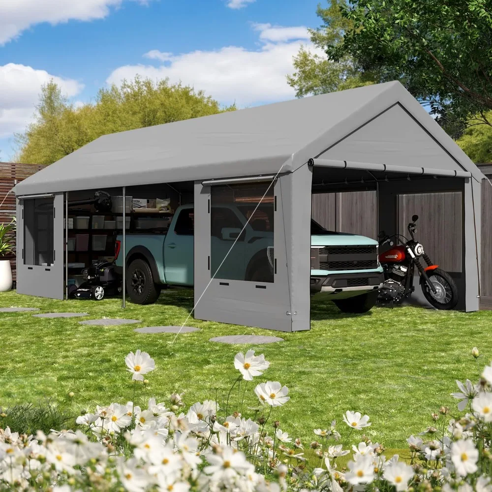 

12' x 24' Heavy Duty Carport，Portable Garage with UV Protection & Steel Frame, Car Port with Removable Sidewalls, All-Season Ca