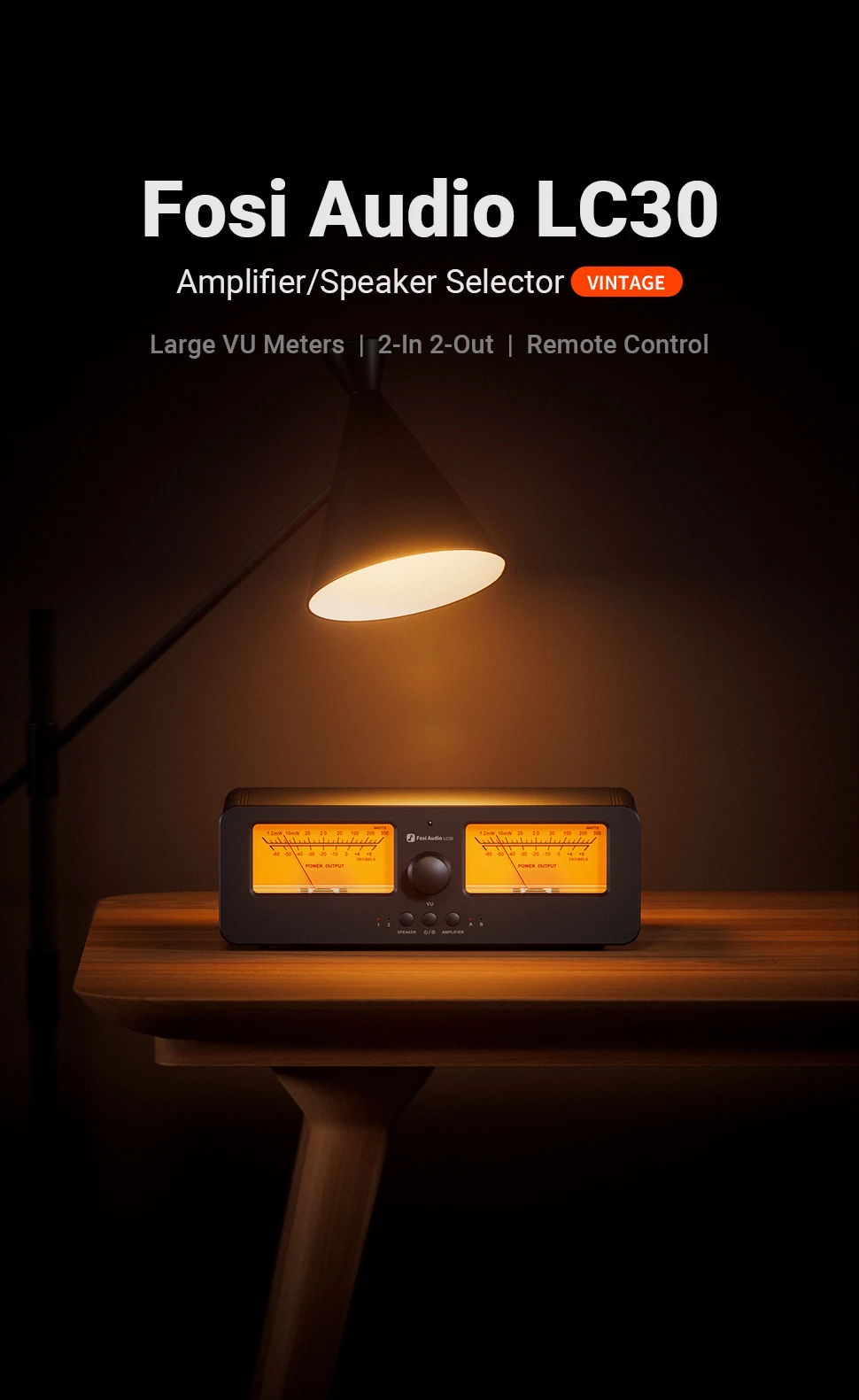 Fosi audio lc30 verstärker lautsprecher umschalter 2-in-2 out dual analog vu meter audio switcher box mit db panel display mit fernbedienung – Detail 1