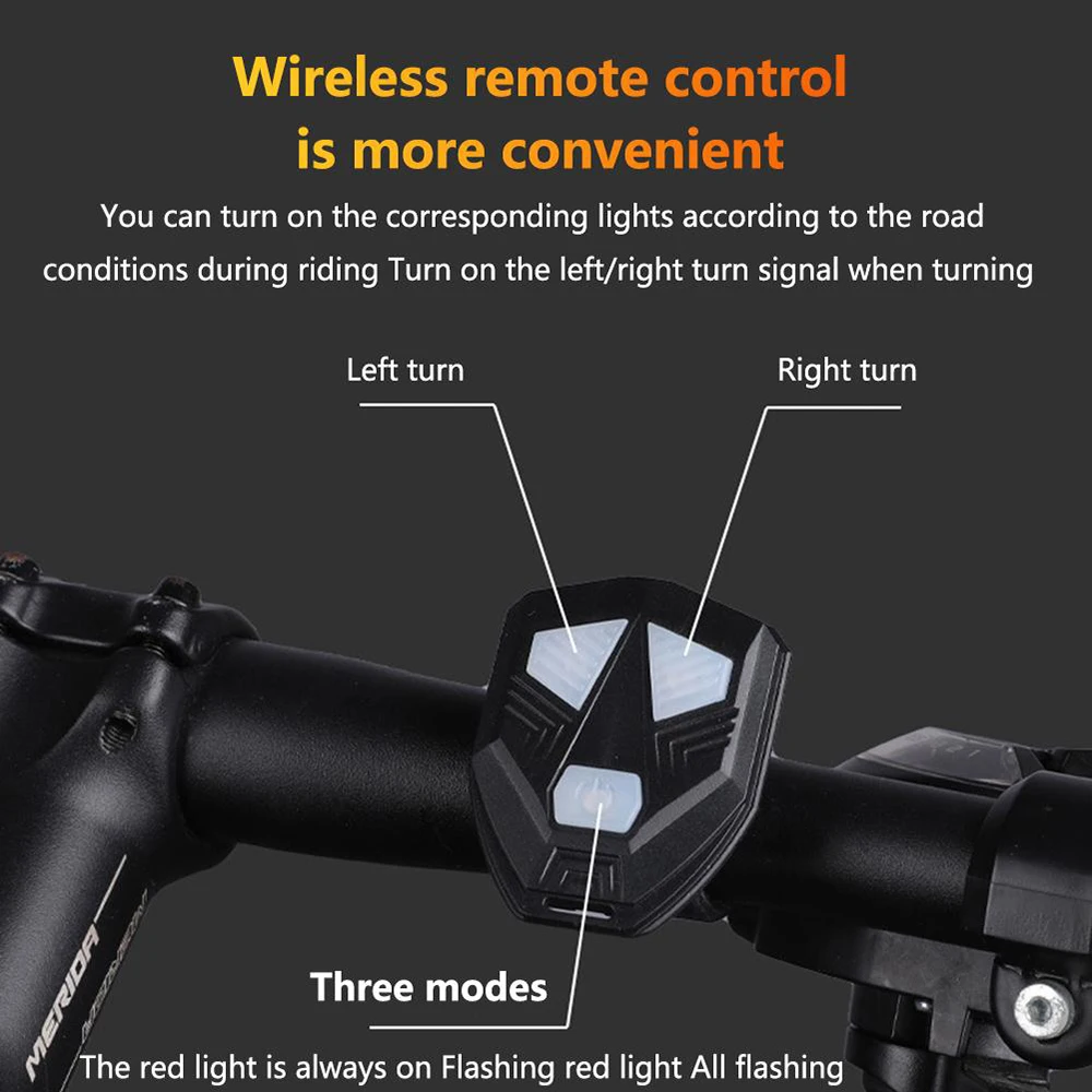 Luces traseras E2 para bicicleta, lámpara Led de señal de giro recargable, Control remoto inalámbrico, luz trasera impermeable para bicicleta, luz