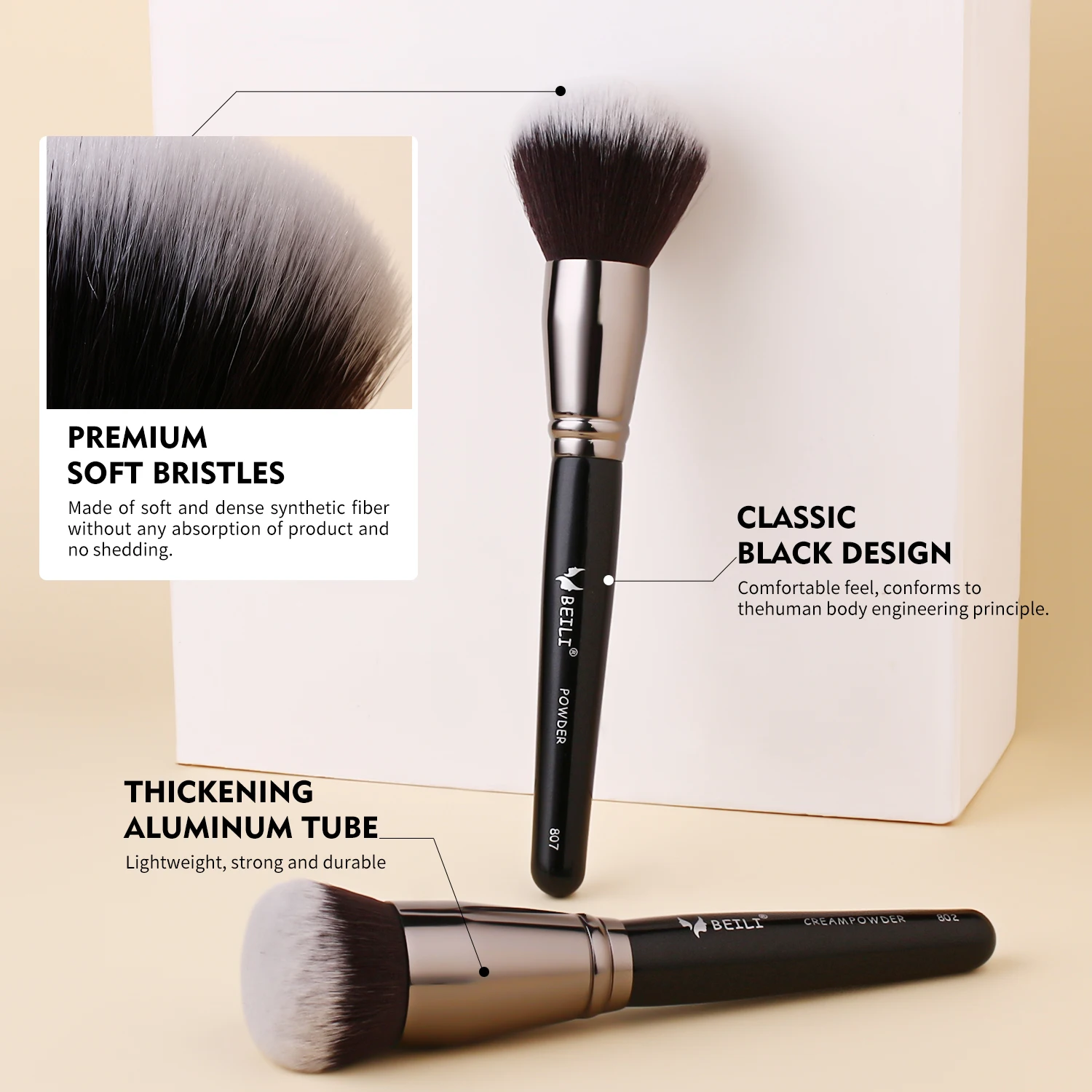 BEILI Luxury Black Professional Makeup Brush Set Big Powder Makeup Brushes Foundation Natural  Blending pinceaux de maquillage