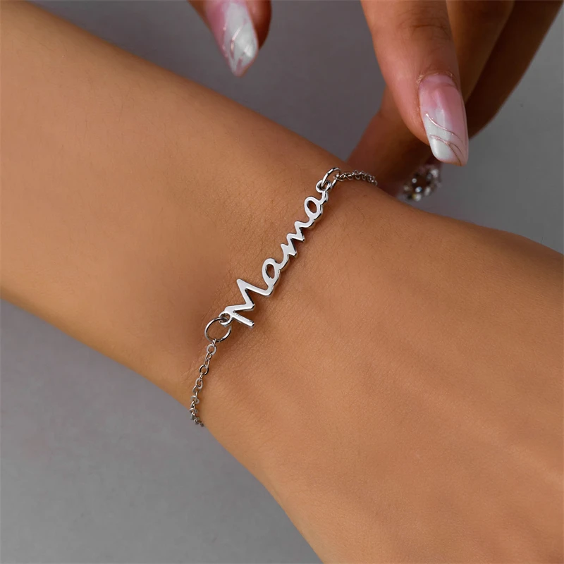 Women's Mama Charm Bracelet, Double Layer Chain Design