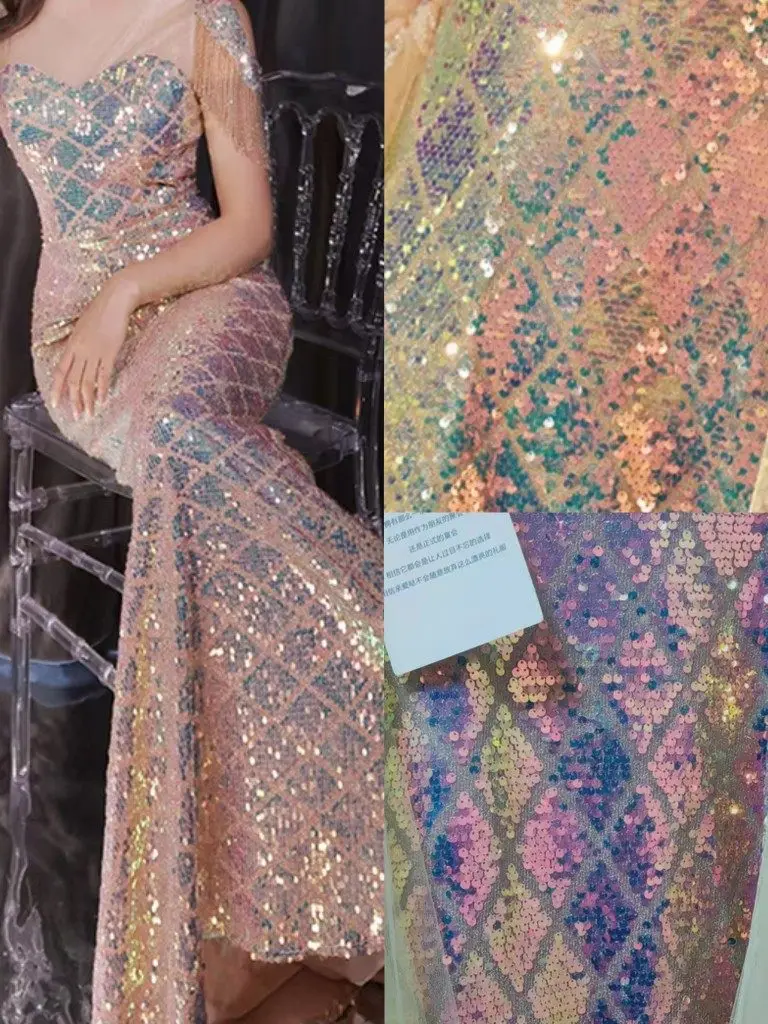 1 Meter 150cm wide New diamond-shaped sequin lace fish tail gown specialized sequin lace fabric super shiny sequin