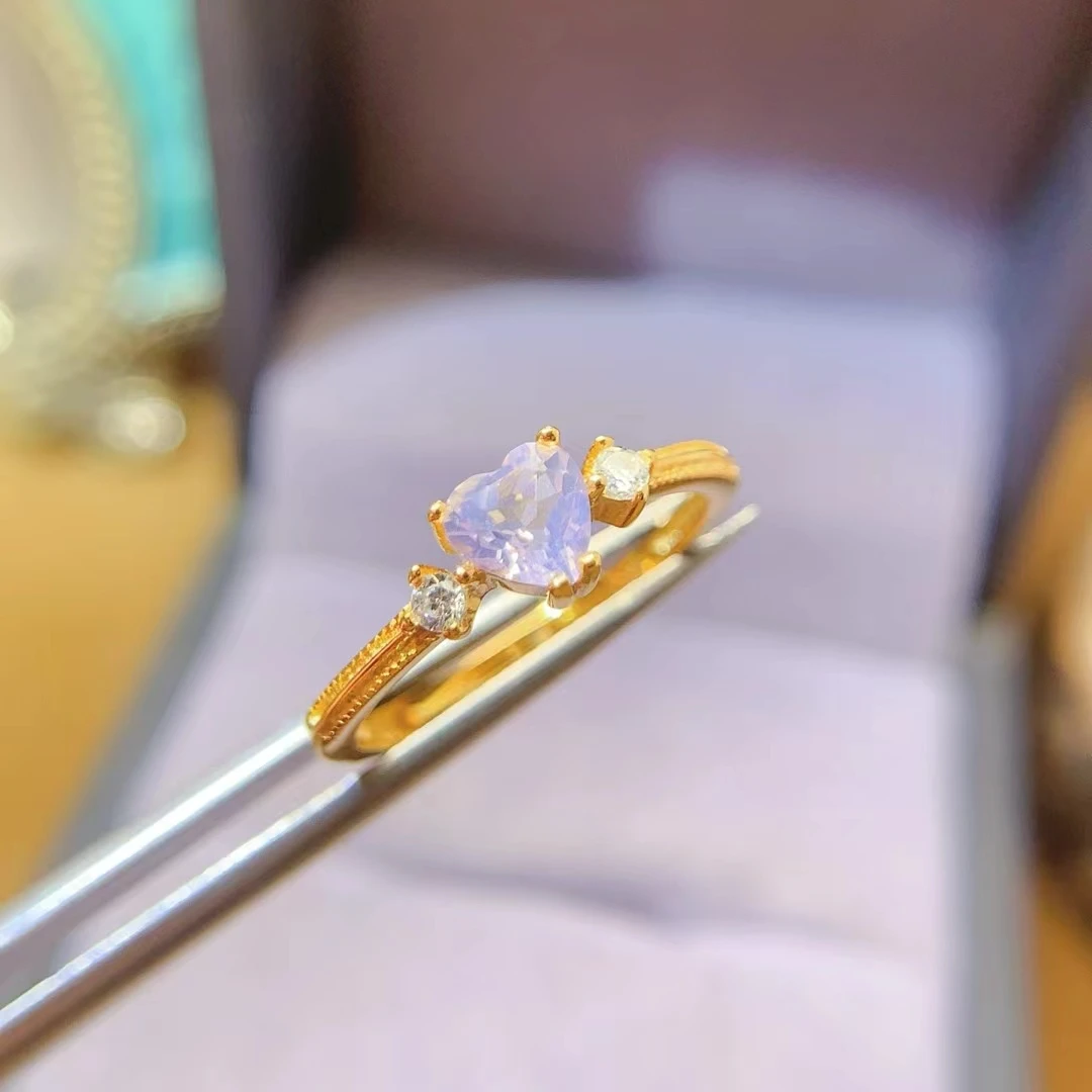 

Fashion Heart Gemstone Ring for Engagement 5mm Natural Amethyst Ring 925 Silver Light Purple Amethyst Jewelry Gift for Woman