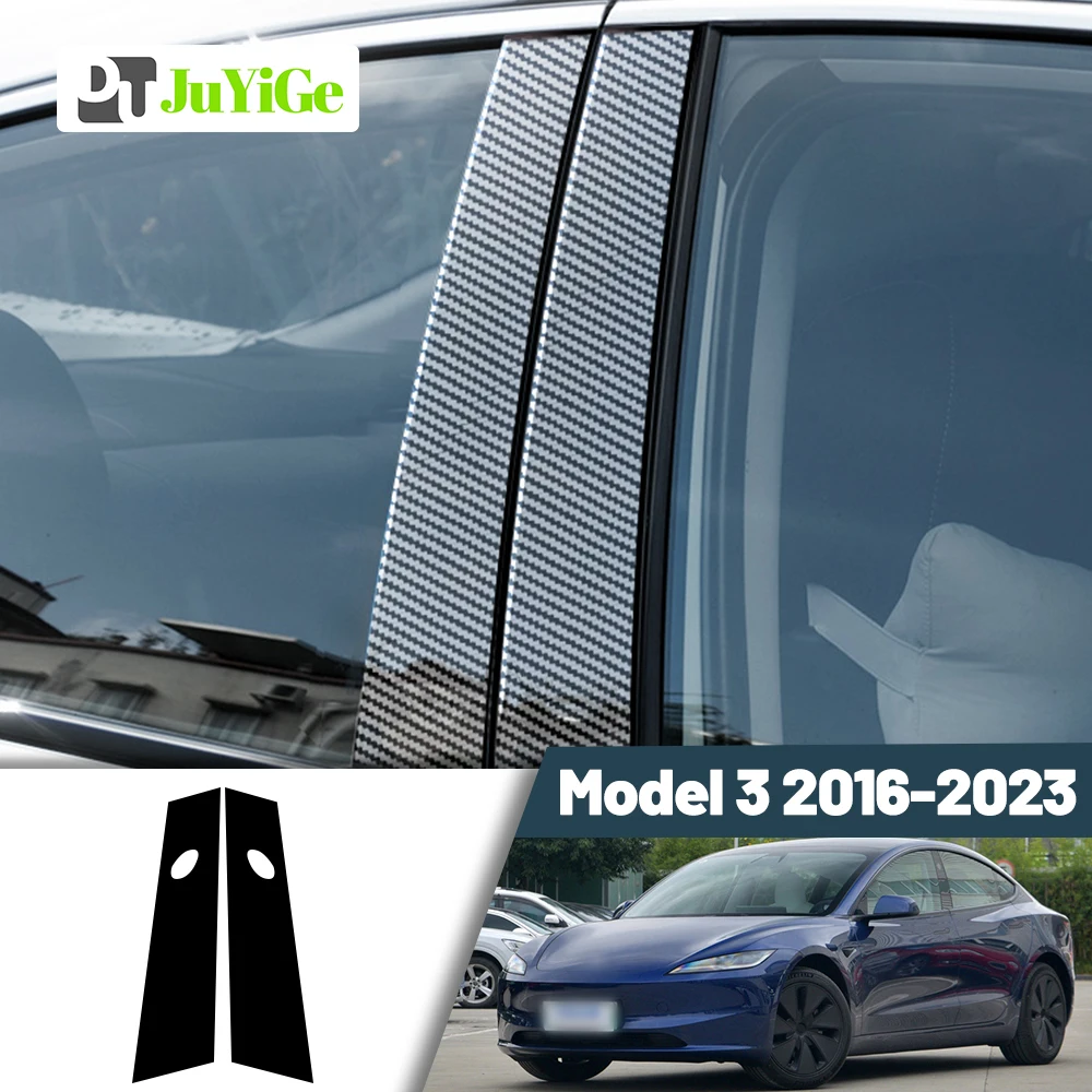 

Glossy Black Carbon Fiber Window Door Deal B C Pillar Post Cover Sticker For Tesla Model 3 2016-2023 2017 2018 2019 2020 2021