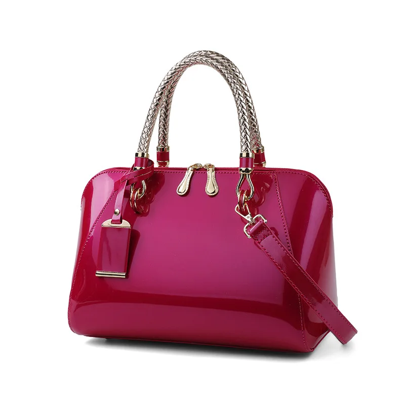 Fashion High End New Blue Red Black Beige Pink Bags for Women Sac De Luxe Femme Luxury Designer Handbag Shiny Leather Boston Bag