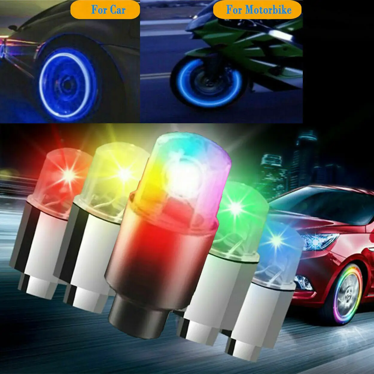 2pcs Car Cap Cover Hub Lamp Decorative Lamp Auto Wheel Tire Tyre Air Valve Stem LED Light Cap Cover Waterproof Car Accessories