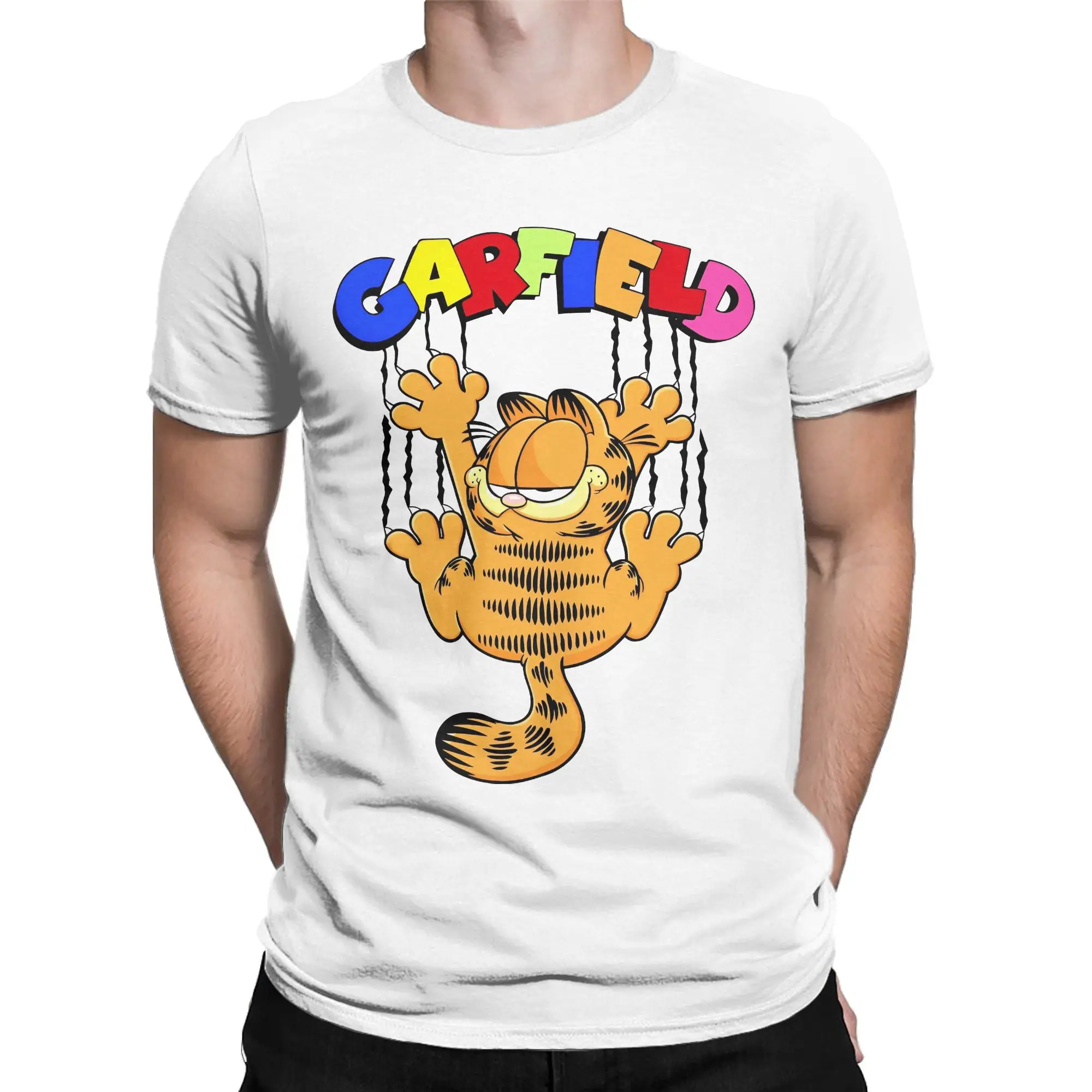 Men T-Shirts G-Garfielded Catching Scratch Leisure 100% Cotton Tees Short Sleeve Cute Cartoon T Shirts Crewneck Clothes Gift