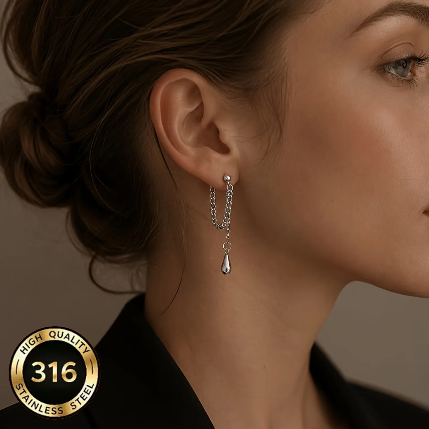 316L Edelstahl Lange Kette Wassertropfen-Quasten-Ohrringe Hypoallergen Verblassungsbeständig Einfaches Stilvolles Tägliches Accessoire