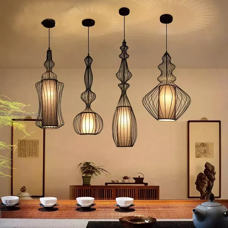 

2026 for Retro Birdcage Chandelier Iron White Black Lamp Shade Simple Creative Hollow Hanging Light for Living Room