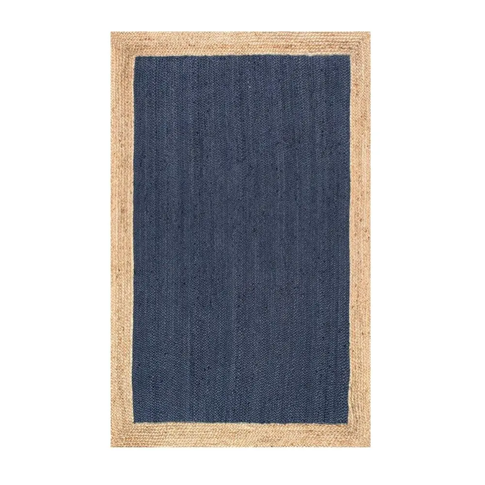 Natural Fiber Blue Jute Area Rug Brown Border Handmade Carpet for Living Room 120x180CM Rectangular Bedroom Home Decor