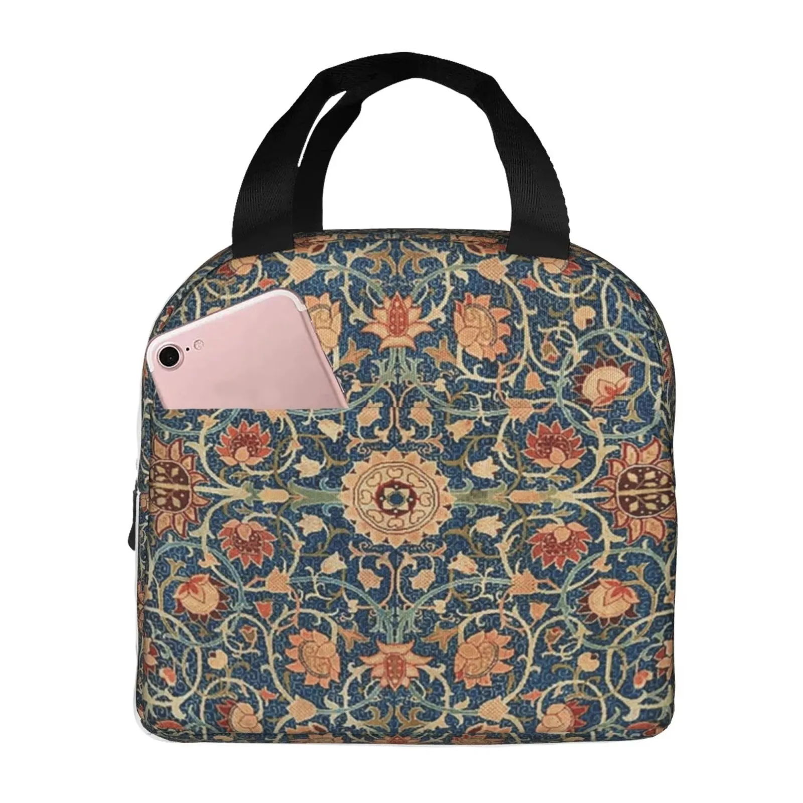 William Morris Pattern Insulated Lunch Bag Waterproof Thermal Cooler Tote for School Office Picnic Travel Food Organizer