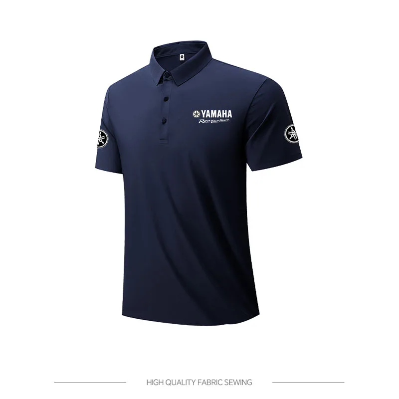 Yamaha logo men's semi-collared T-shirt for summer sports and fitness