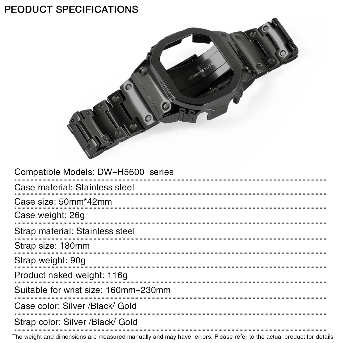 Stainless steel watch modification accessories compatible with DW-H5600 model.