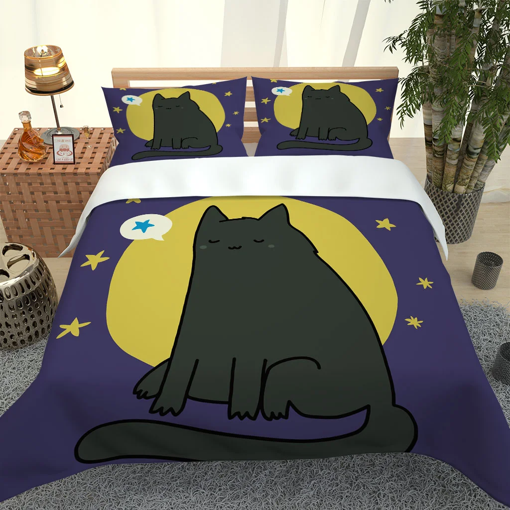 

HUANZHUANG Duvet Cover Girl Room Set Fashion Youth Grey Animal Kitten Children Bedding Set Linen Queen Size Bed Comforter Cover