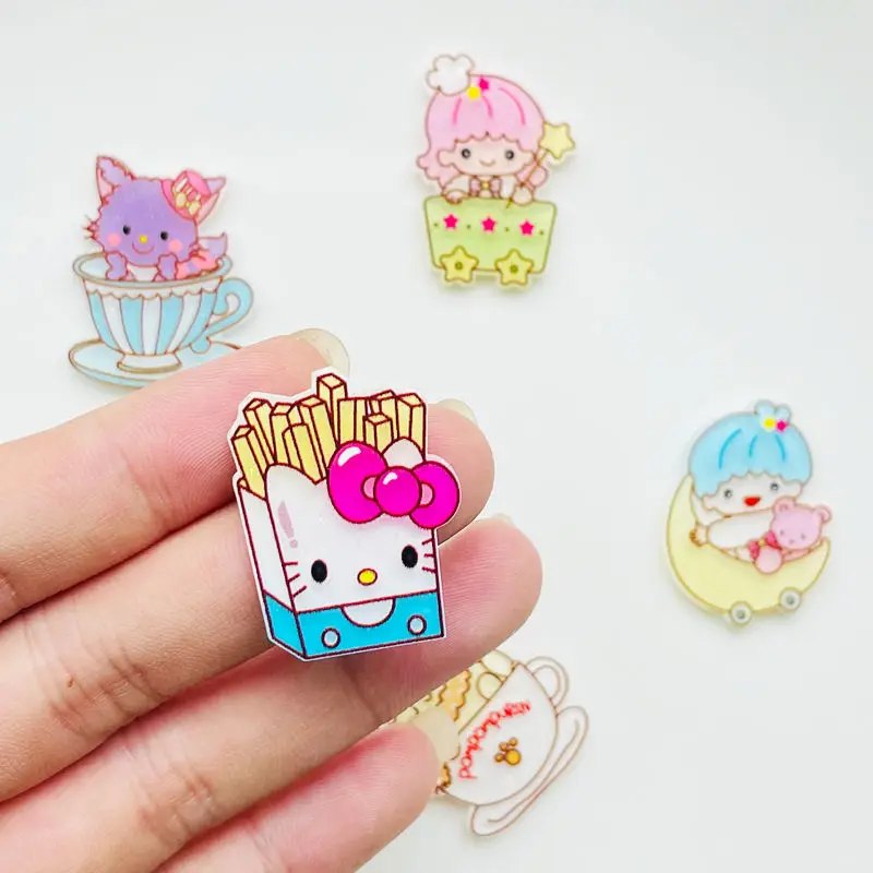 10Pcs New Acrylic Kawaii Cute Cartoon Bowtie French fries Sticker  Series Clip Book DIY Fashion Hairpin Decoration Crafts