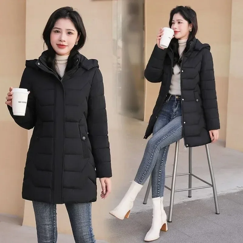 

Winter Women's Jacket 2032 New Casual Warm Down Cotton Coat Female Hooded Padded Puffer Parkas Solid Color Outerwear Tops