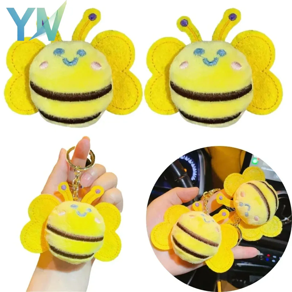 1-20PCS Cute Bee Plush Keychain Cartoon Animal Doll Key Ring for Bag Backpack Purse Decoration Girls Gift Toy Charm