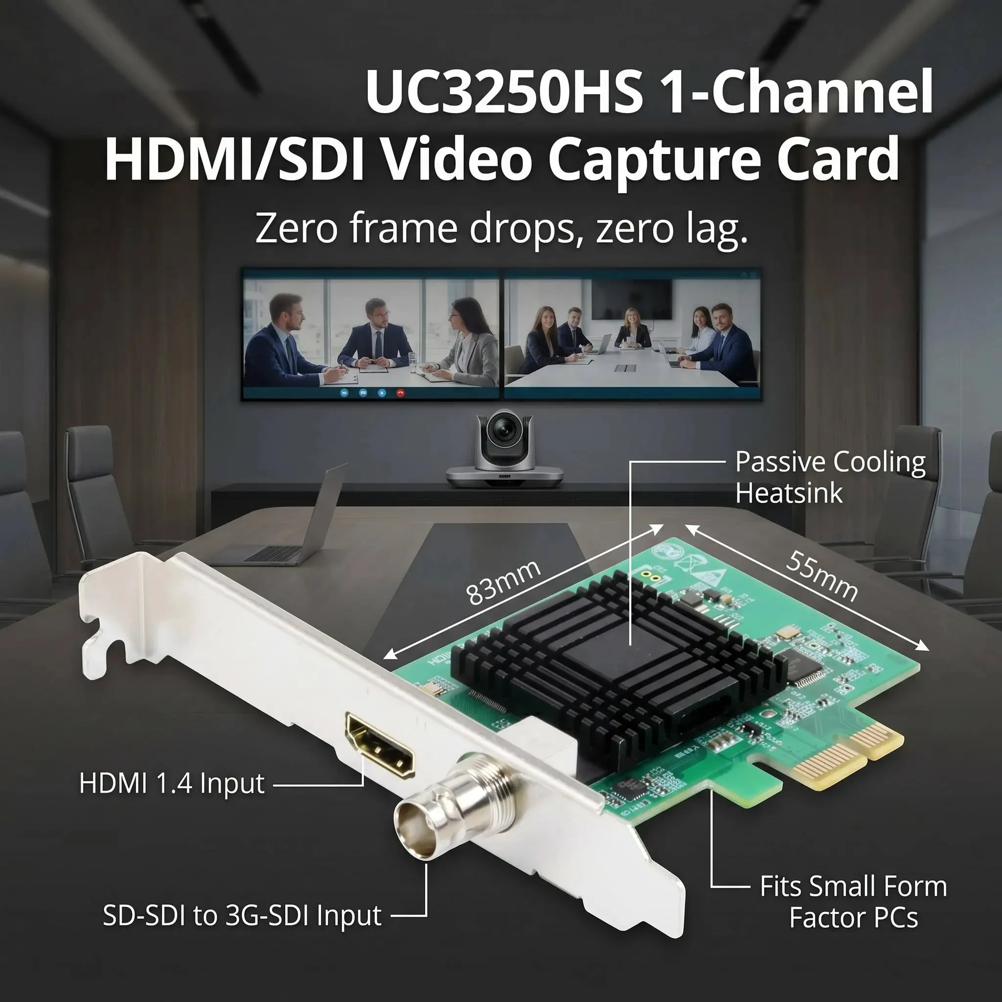 UC3250HS HD Video Capture Card Box Win11 Linux Zoom 1080p OBS Vmix Wirecast Streaming 4 Channel HDMI SDI Broadcast PCI Express