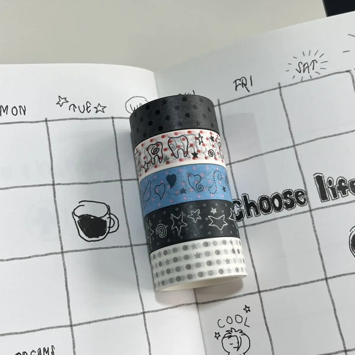 Koreanisches Ins-Style Niedliches Punkte-Stern-Zahnmuster Washi-Tape DIY-Schreibwaren für Scrapbook, Journal, Planer, Collage-Deko – Detail 6