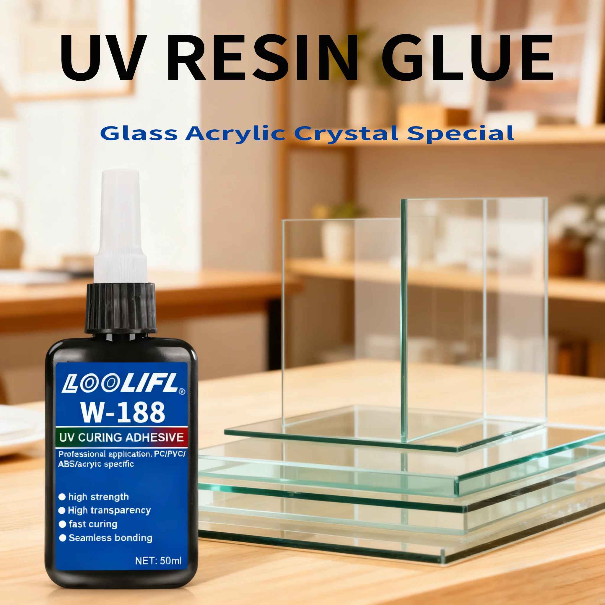 50-gUV-Harzset mit Licht, Kleber und Reparatur innerhalb von Sekunden, transparentem UV-Kleber, geeignet für Harz, Kunststoff, Glas, Acryl