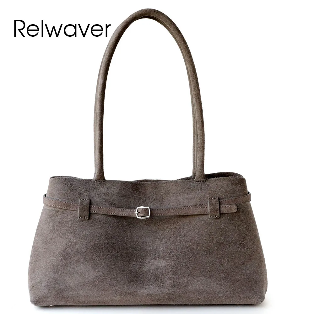 

Relwaver women shoulder bag suede cowhide tote bag 2025 autumn winter big women handbag fashion commuting ladies hand bag