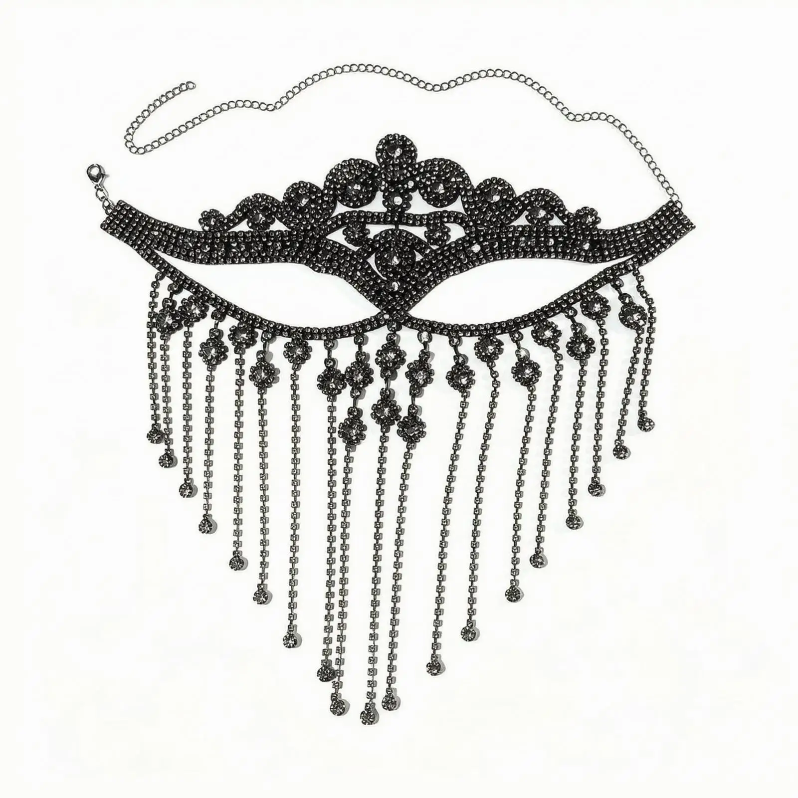 Geometric Masquerade Mask with Rhinestones Ornate Rhinestone Fringe Masquerade