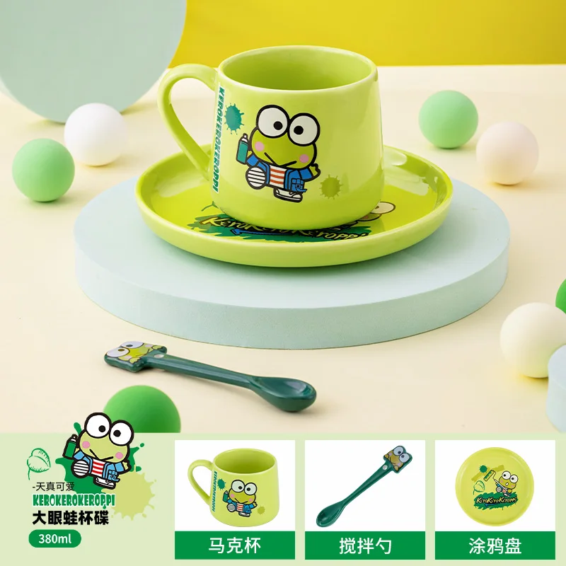 Sanriod Anime Hobby Kero Kero Keroppi Home Ceramic Bowl Plate Set Breakfast Cup Steak Plate Salad Bowl Gift for Girlfriend