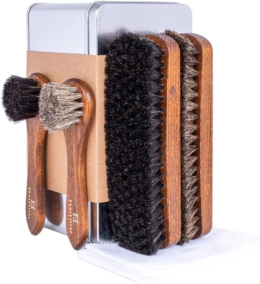 

Essential Horsehair Shoe Shine Brush Set, Shoe Care Kit with Shoe Shine Brushes & Cloths for