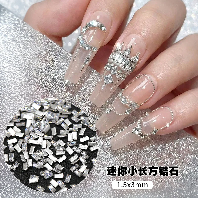 ชาร์มตกแต่งเล็บรูปทรงสี่เหลี่ยมมินิประกายเพชรซิร์คอน 50 ชิ้น แถบสะท้อนแสง ประดับเพชร สำหรับตกแต่งเล็บ อุปกรณ์ทำเล็บ