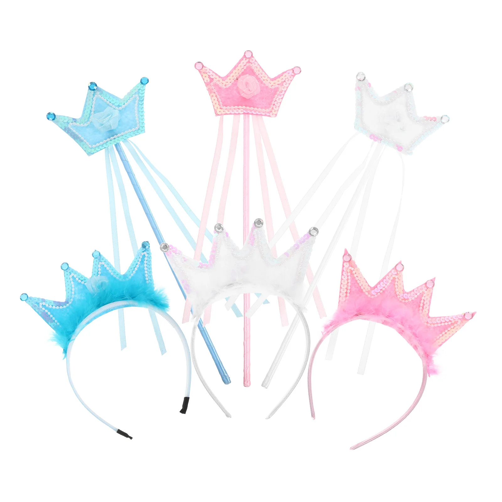 

3 set Fairy Princess Crown Wand Set Creative Role Play Accessories For Halloween Christmas Birthday Party Costume